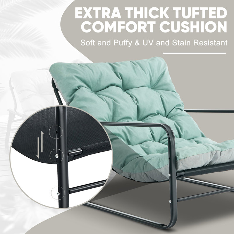 Ebern Designs Patio Outdoor Lounge Chair, Oversized Comfy Sling Recliner Chair, With Support 500lbs Extra Thick Puffy Cushion, Modern Outside Furniture For Backyard, Garden, Porch, Poolside