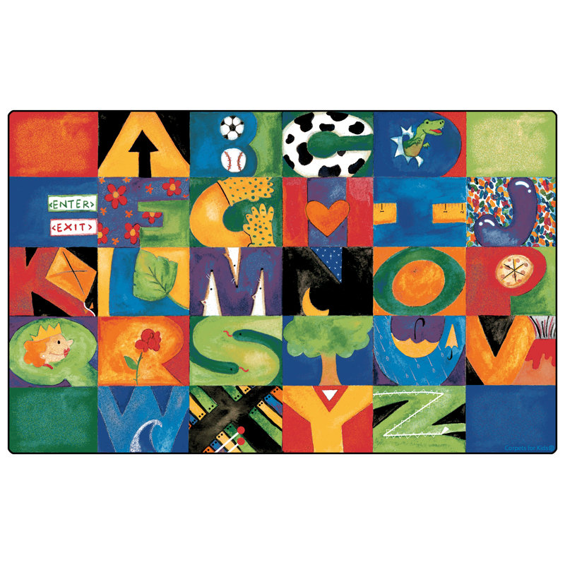 Tapis rouge / bleu touffeté à la main Hide & Seek Literacy, Rectangle 8 pi 4 po x 13 pi 4 po