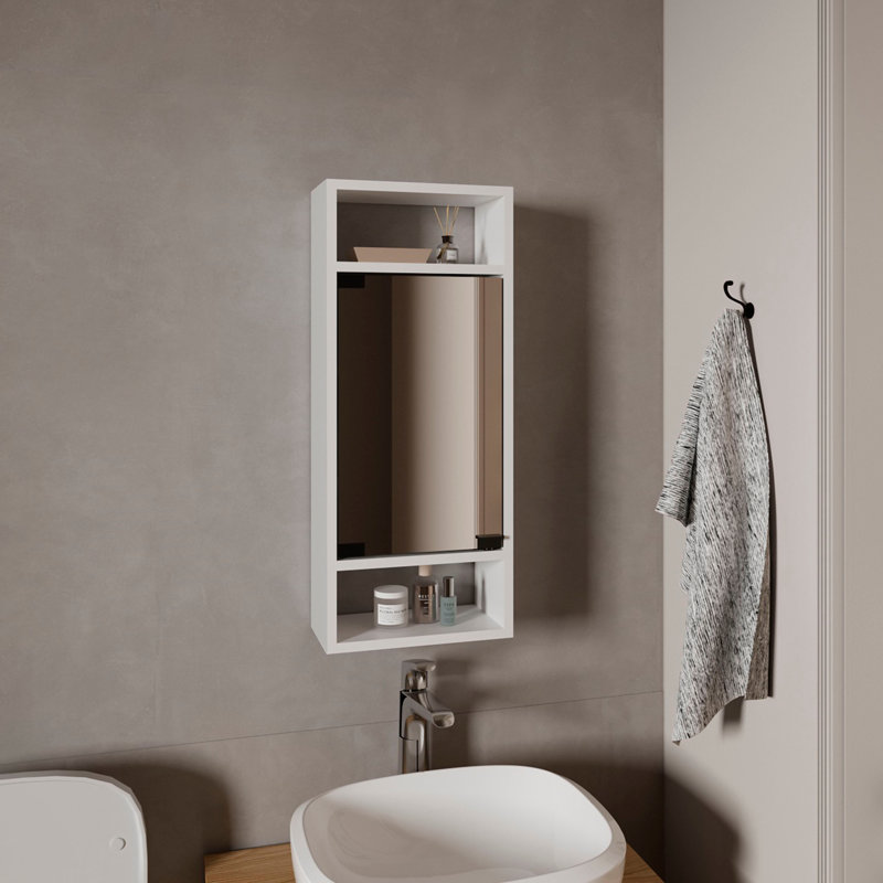 Armoire à pharmacie murale à miroir avec une porte et des tablettes de rangement intérieures, blanc