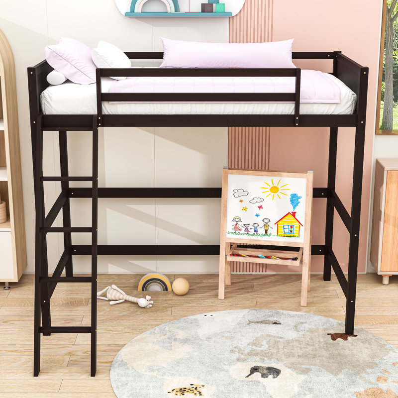Twin Size Loft Bed with Ladder and Guardrails, Espresso