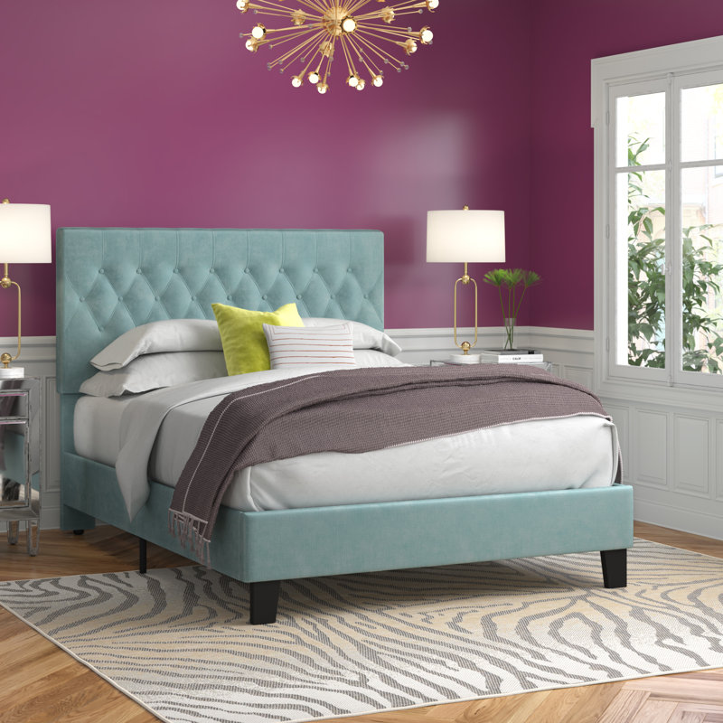 Kayden Upholstered Standard Bed, Full, Light Blue