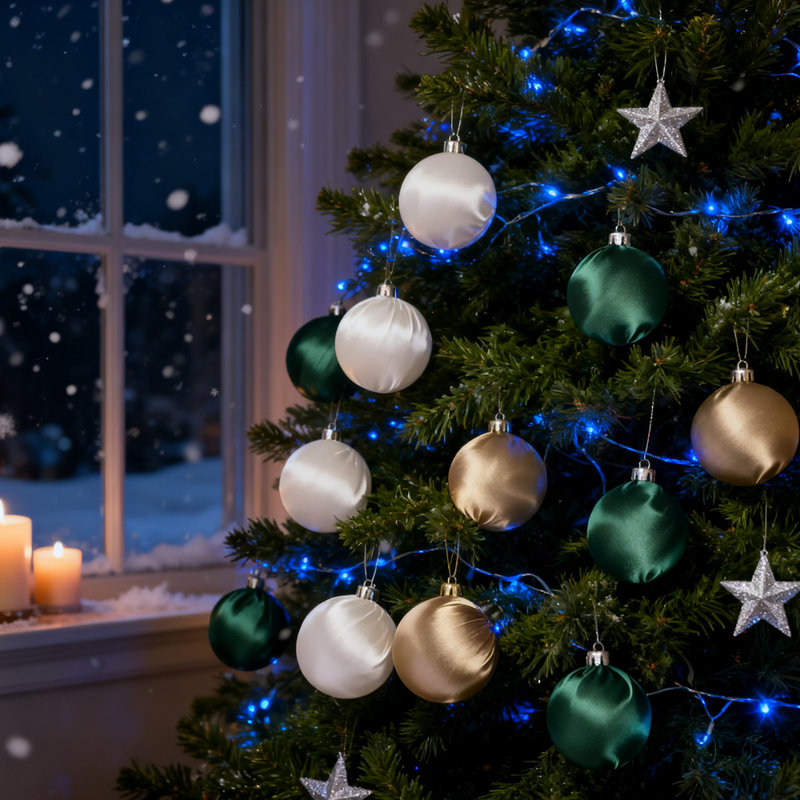 12 boules de Noël en satin lustrées - 6 cm d'élégantes décorations blanches, jaunes et vertes pour un décor festif