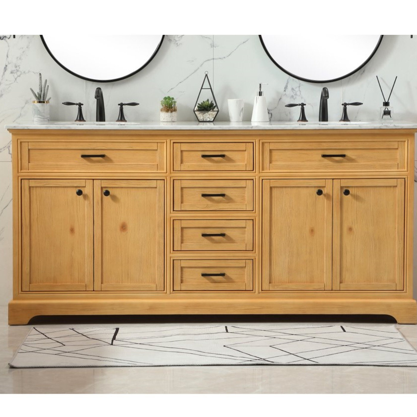 Hermes 72'' Double Bathroom Vanity, Natural, Carrara White