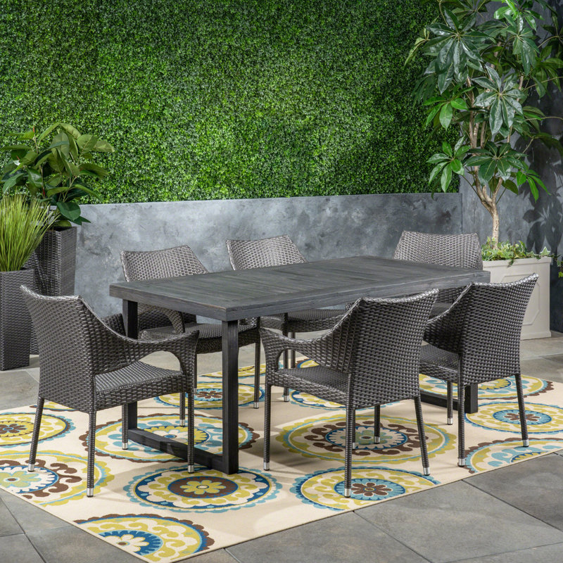 Baruc 6 - Person Acacia Wicker Patio Dining Set with Rectangular Table
