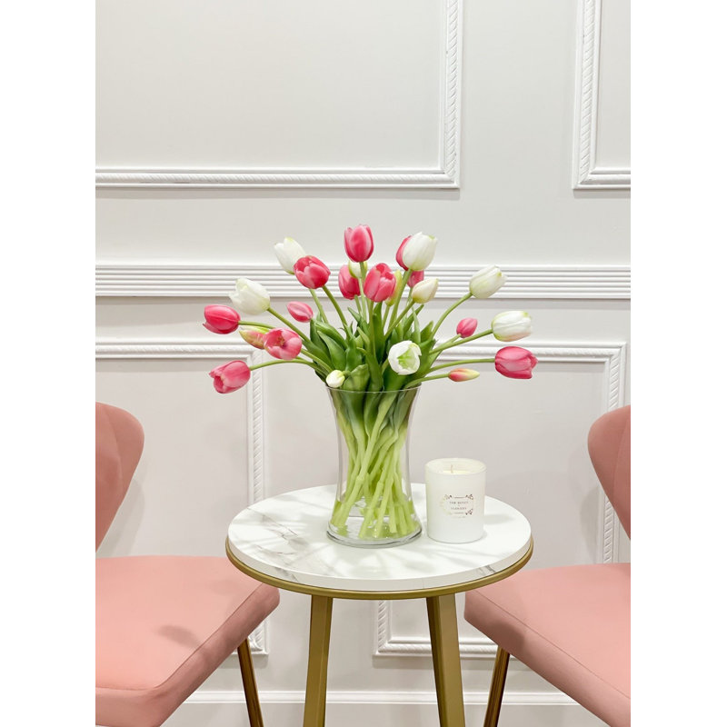 Real Touch Tulip Faux Floral Arrangement In Glass Vase