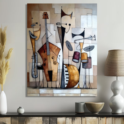Abstract Jazz Band In New York City - Music Jazz Framed Prints, Brown Vintage Canvas Wall Art