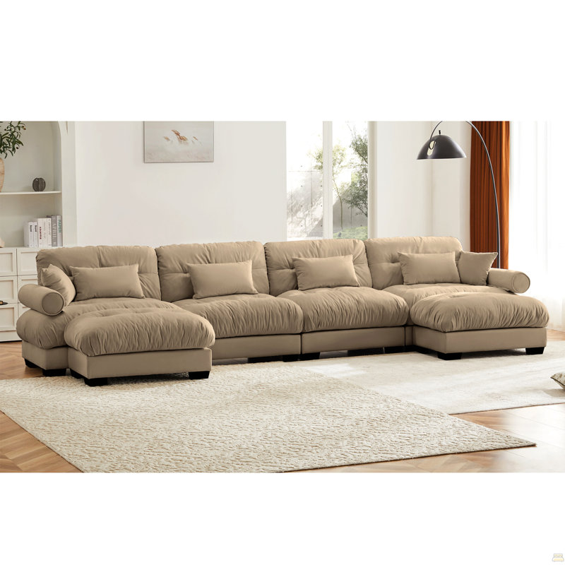 Canapé modulaire en U avec repose-pieds mobile, 4, 35 po H x 166 po L x 37 po P, Chameau