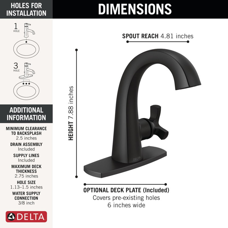 Single Handle Bathroom Faucet, Matte Black