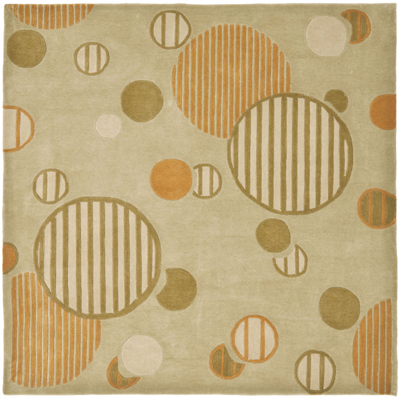 Rogelio Modern Art Green Area Rug, Square 7'
