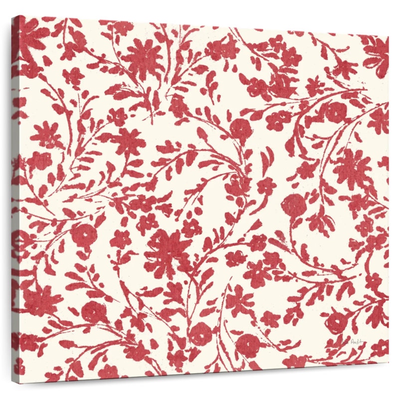 Motif de jardin d'été III, Blanc / toile rouge, H 24 po x l 24 po