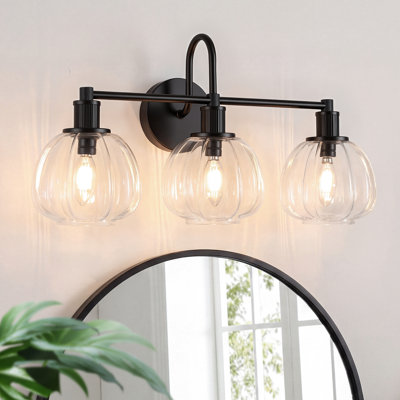 Éclairage pour salle de bain 3 lumières avec abat-jour en verre transparent citrouille