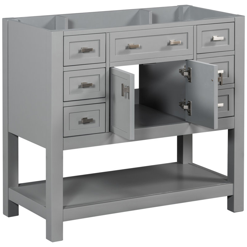 Armoire de meuble-lavabo grise 36 po avec 6 tiroirs, 2 portes, 36 po, gris, portes, rangement pour salle de bain