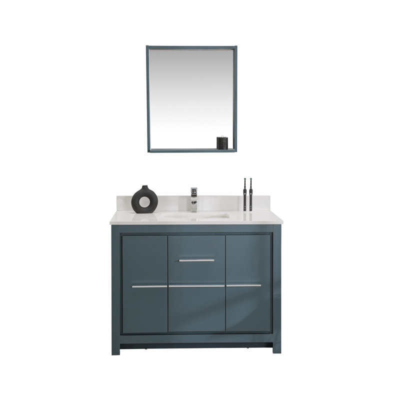 Ensemble de meuble-lavabo simple 41,3 po avec miroir Ktherine, Bleu