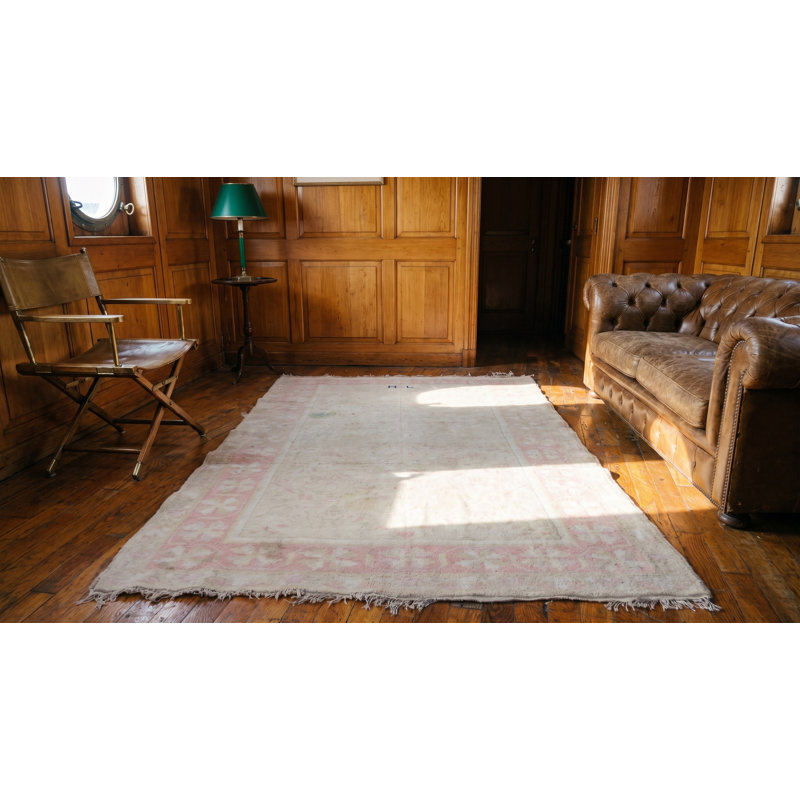 Antique Allover Floral Hand Knotted Cotton Pile Ivory Cream Indian Agra Rug