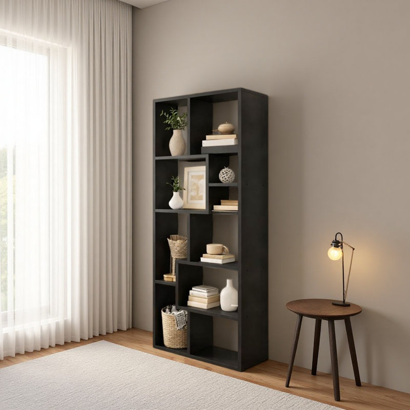 Asymmetrical Display Shelf & Bookcase, 5-Tier, Black