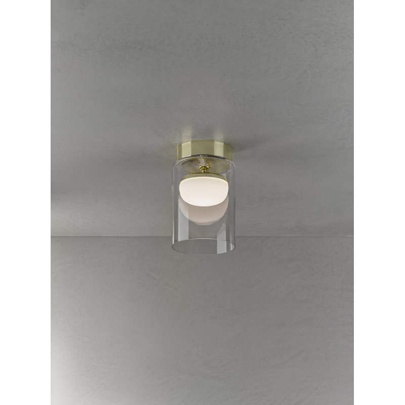 Glass LED Semi Flush Mount, 41cm H x 18cm W x 18cm D, Polished Brass, 2700K