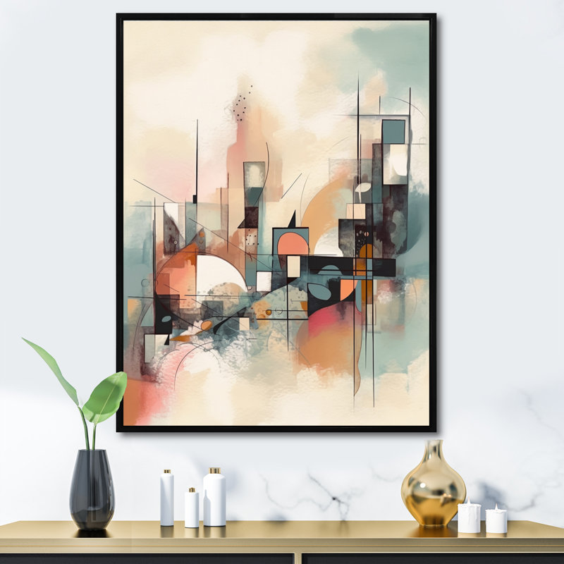 Explorations In Serenity I - Impression sur toile géométrique moderne, H 32 po x l 24 po x P 1 po, Cadre flottant noir
