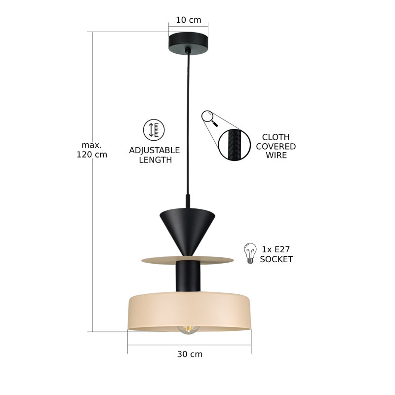1 - Light Matte Black Drum Pendant, Black/Latte