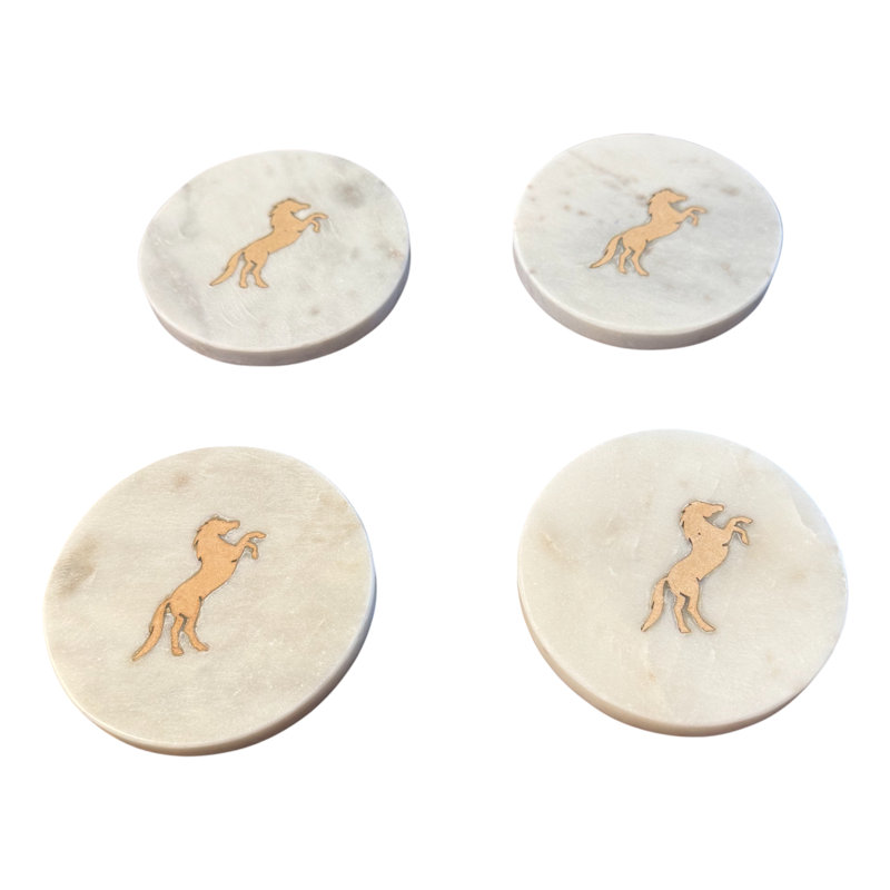 Set of 4 Stallion Marble Coasters - White