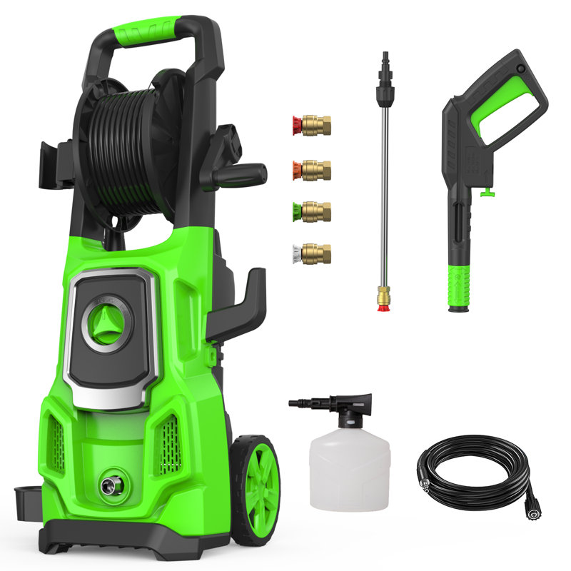Laveuse à pression, Power 5000 Max PSI, laveuse à pression de 3,6 GPM avec enrouleur de tuyau, 4 buses à connexion rapide, canon à mousse, pour les voitures, les patios et le nettoyage des planchers