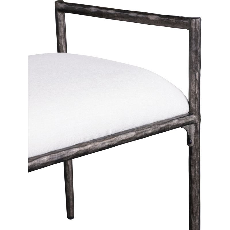 Banc rembourré en tissu texturé Axis, Noir antique, Tissu crème texturé en lin