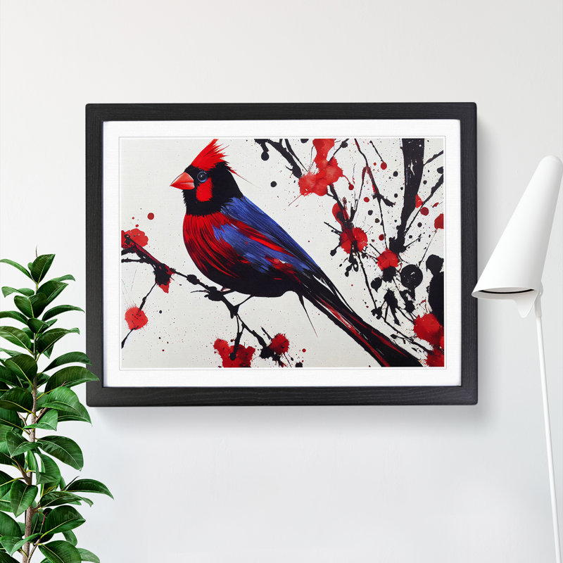 Cardinal Bird Splash Vol.2 - Single Picture Frame Painting, Black Framed, 46cm H x 64cm W x 2cm D