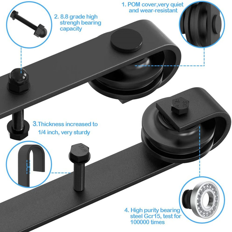 Black Steel 4 Barn Doors Hardware Kit Double Bypass, 60 in.