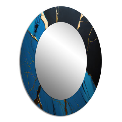 Abstrait abstrait géométrique bleu II - miroir mural ovale bleu