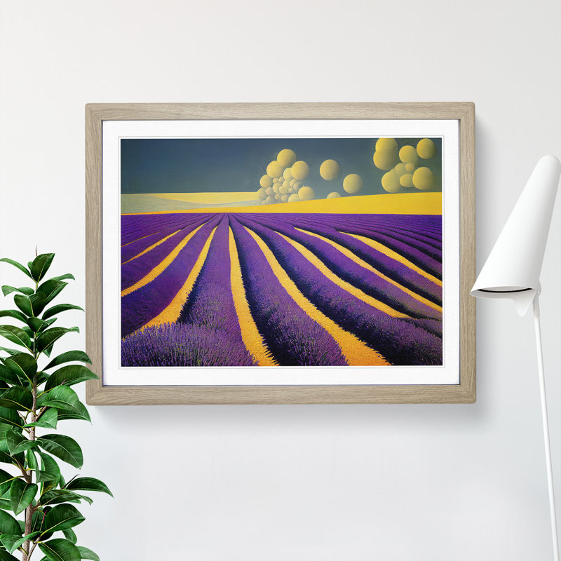 Shining Lavender Flower Field - Framed Print, 25cm H x 34cm W x 2cm D, Oak