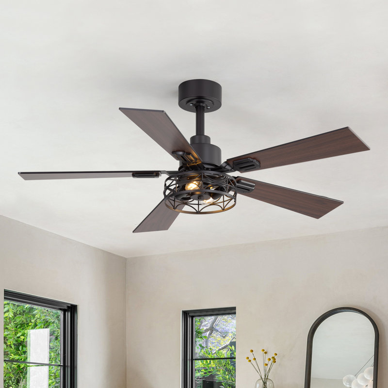 42" Modern Ceiling Fan In Matte Black With Remote, Reversible Quiet Motor & Light Memory Function