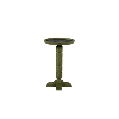 Table d'appoint couleur pistache avec une finition similaire, plateau rond pratique, piètement tourné et pieds sculptés, idéale comme meuble d'appoint, en bois massif, largeur 35,5 cm, profondeur 56 cm, hauteur 56 cm, poids 5,6 kg