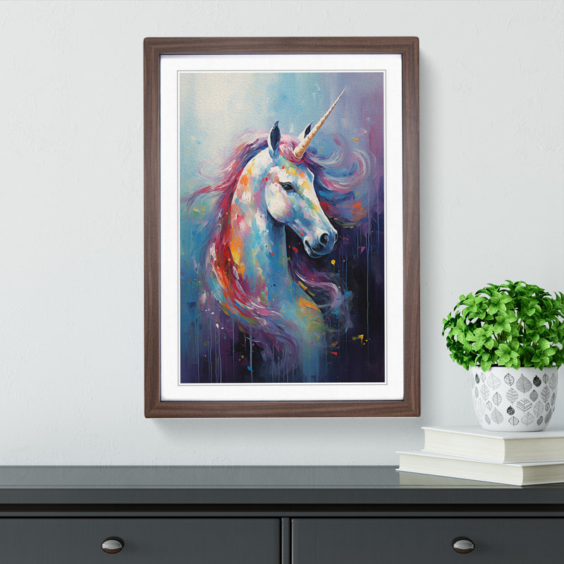 Unicorn Impressionism - Framed Print, Walnut , 64cm H x 46cm W x 2cm D