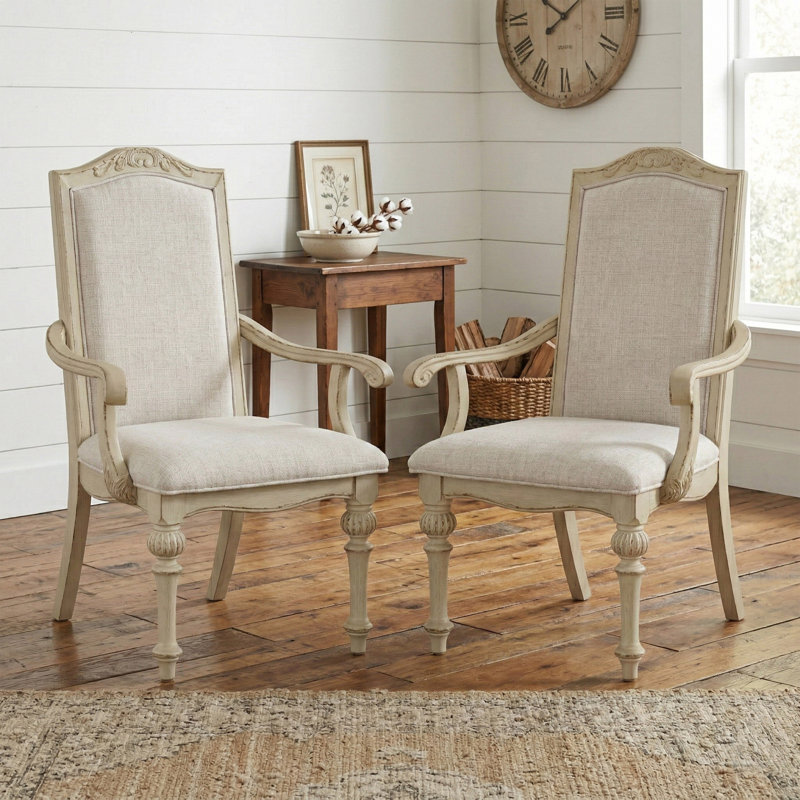 Mohall Fabric Upholstered Armchair, Beige/Antique White/White