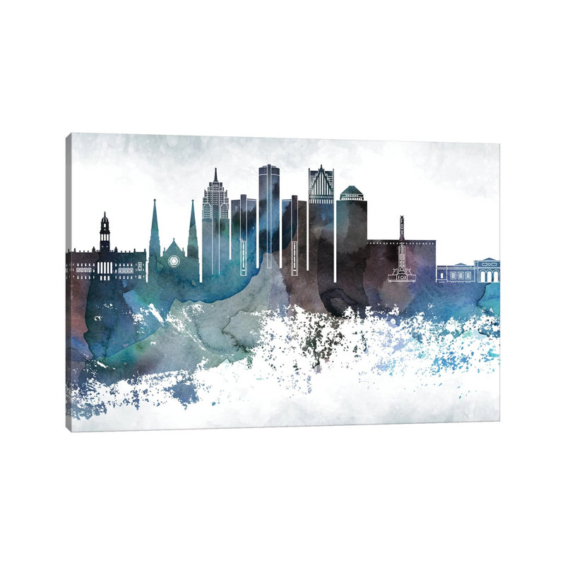 Detroit Bluish Skylines - Wrapped Canvas Print, 45.72cm H x 66.04cm W
