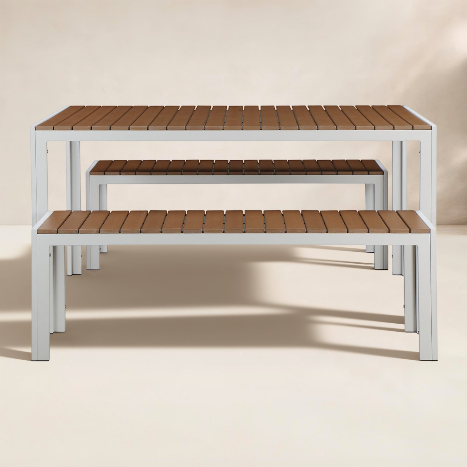 Joel 59" Patio Dining Set, White/Teak
