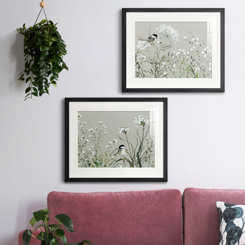 " Bouquet Of Grace Meadow I " 2 - Pieces, Black Framed Paper, White Mat