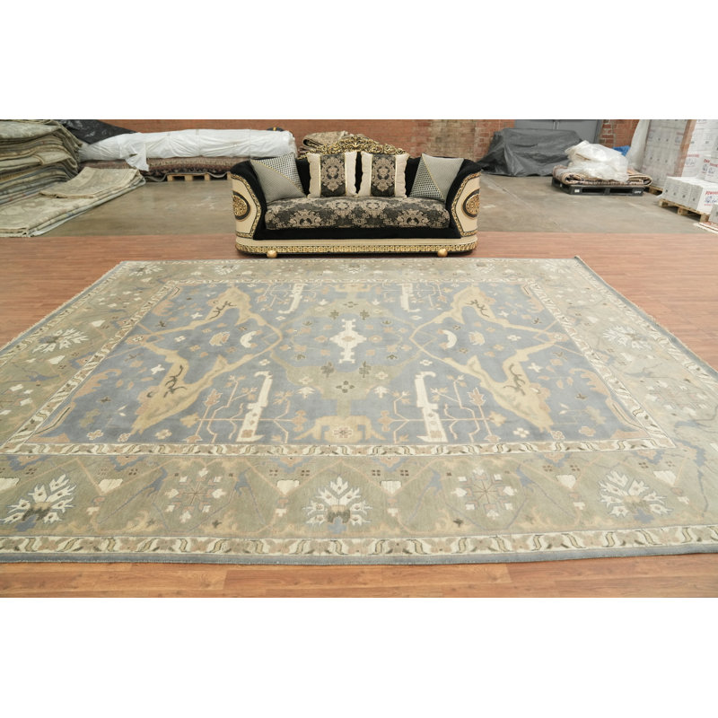 Tapis oriental 100% laine noué à la main bleu marine et bleu Oushak