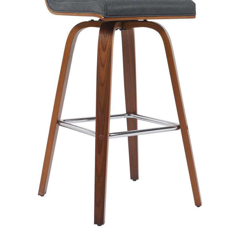 Tabouret de bar et de comptoir Biance, Noyer, Similicuir noir performance, Tabouret de bar (siège d'une hauteur de 30 po)