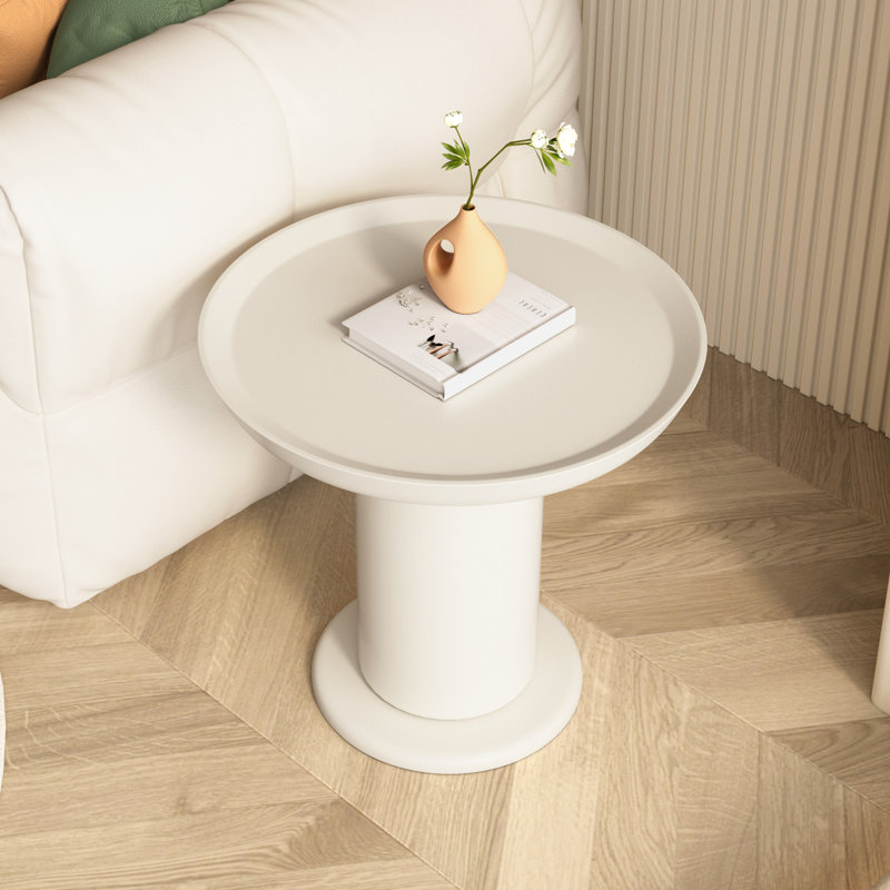 45cm Cream White Round Side Table with Pedestal Base, Minimalist Accent End Table for Living Room