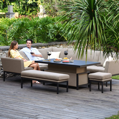 Galion Outdoor Fabric Rectangular Corner Dining Set - with Rising Table