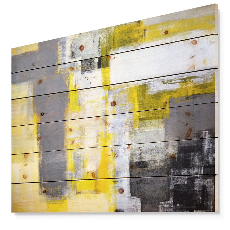 Art abstrait sur toile abstraite, impression moderne flou jaune et gris - Abstrait flou gris et jaune, Bois