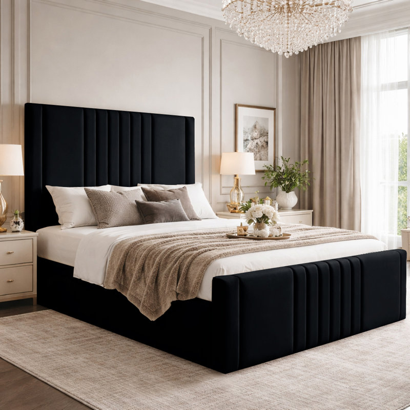 Haisley Upholstered Storage Bed Frame, Black, Super King (6')