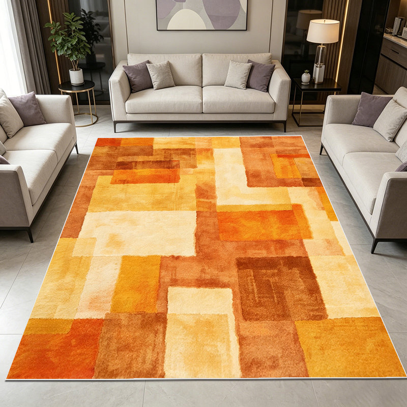 1PC Warm Tone Geometric Abstract Block Printed area rugs for Living Room, Soft, All seasons, Easy-maintain, Washable Indoor mat, Farmhouse suitable for Dining Room, Bedroom, Entryway, Home Office, Patio, Kitchen, Home Decor, Outdoor Decor.