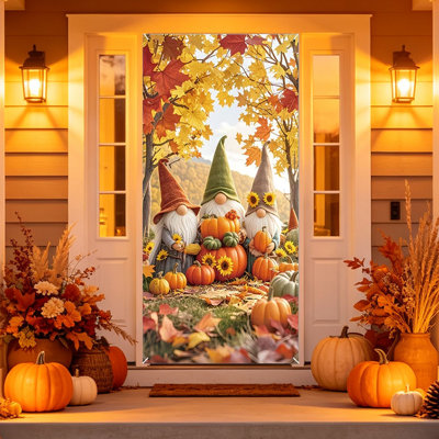 Décoration d'automne (1 pièce) - Rideau de porte décoratif pour l'Action de grâce - Bannière - Décoration de porte d'entrée - Tissu suspendu - Accessoires de décoration pour fêtes intérieures et extérieures - 89 x 180 cm