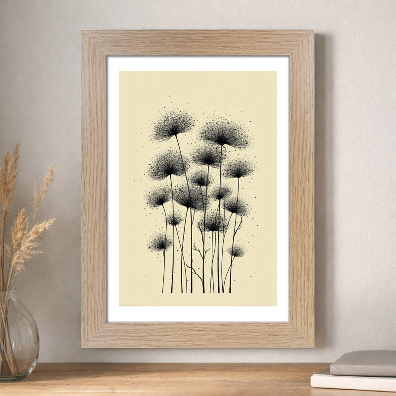 Home Decor Wall Art - Giclee Art Print Scandinavian botanical dotwork illustration, monochrome florals on neutral paper, nordic elegance 1 Piece Wall Art