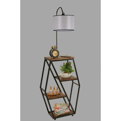 Modern Floor Lamp with Bookstand, Light Grey, 65 in Total Height | Metal Body with 100% Fir Wood Bookstand | Electrostatic Oven Dried Paint | E27 Socket, Max 40W | Stylish Lighting for Living Room & Study