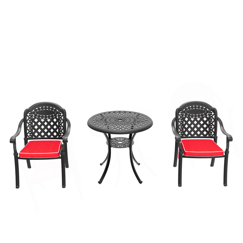 3-Piece Set Of Cast Aluminum Patio Furniture With  Cushions, 28.35" H x 30.71" W x 30.71" D