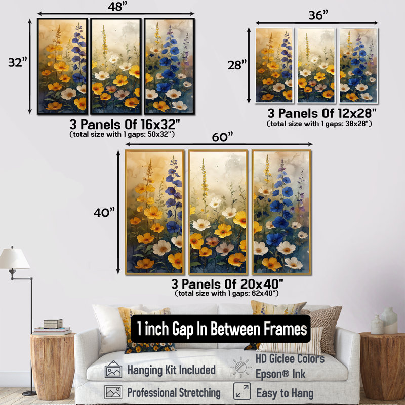 Blue Yellow Blooming Garden Lupine I - Lupine Wall Art Set Wall Art Set, Toile avec cadre flottant noir