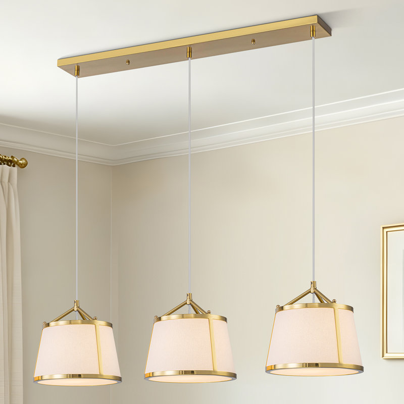3-Light Modern Classic Fabric Linear Pendant Light, Gold