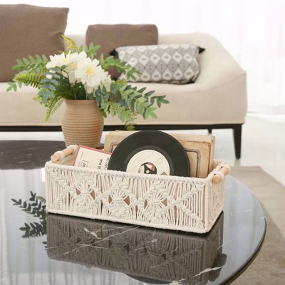 1Pcs Paniers De Rangement Boho Décor Boîte Tissé À La Main Comptoir De Toilette De Toilette Étagère Armoire Organisateur Pour Chambre Salon Maison, Ivoire